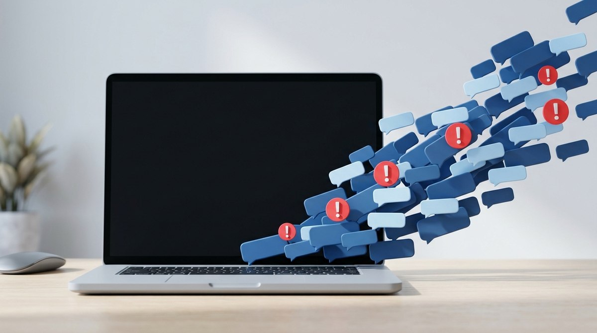 Böngésző értesítések áradata ömlik ki egy laptop képernyőjéből